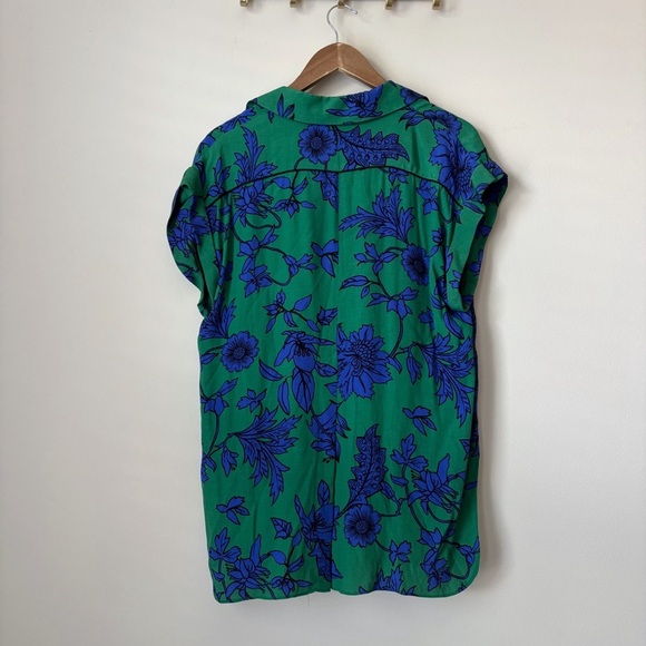 Veronika Maine Floral Tunic Blouse 10 Button Front Green Blue - Picture 5 of 10